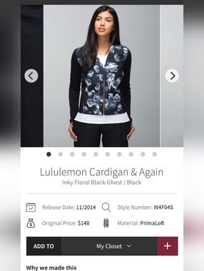 Lululemon Cardigan & Again Jacket - Sz 6 - Inky Floral / Black Ghost GUC